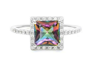 1.5CT Mystic Topaz Halo Ring in Sterling Silver
