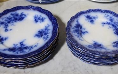 17 pieces of English flow blue plates, 8 and 9 Dia.