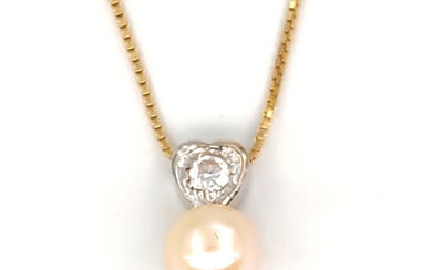 18 carati Oro giallo oro bianco - Collana pendente -zirconi perla 0.6mm