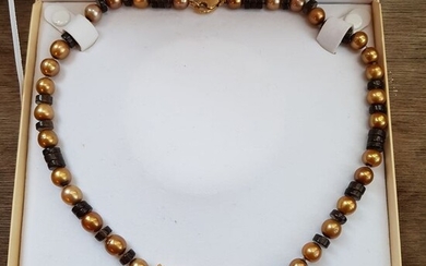 18 kt. Freshwater pearls, Gold, smoked quartz - Necklace Citrine - Diamond, Smoked Quartz