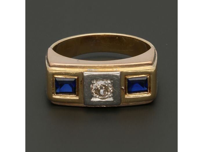 18 kt. Gold - Ring - 0.18 ct Diamond - Sapphire