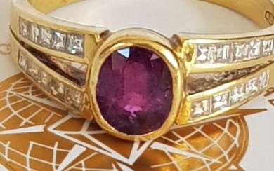 18 kt. Gold, Yellow gold - Ring - 1.50 ct Ruby - Diamonds