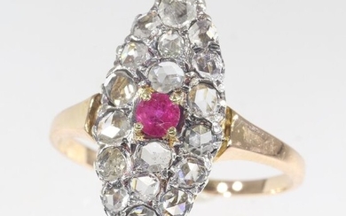 18 kt. Pink gold - Ring - 0.22 ct Ruby - Diamonds, French Antique Victorian, Anno 1880, Free resizing* NO RESERVE PRICE