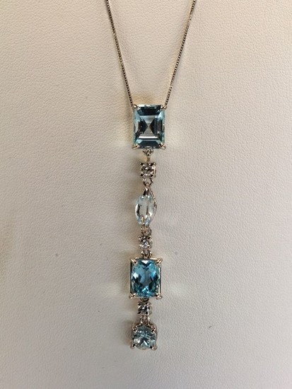 18 kt. White gold - Necklace with pendant - Aquamarines, Diamonds