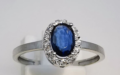 18 kt. White gold - Ring - 0.48 ct Sapphire - Diamonds