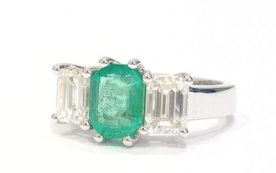 18 kt. White gold - Ring - 1.24 ct Emerald - Diamonds