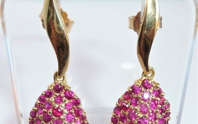 18 kt. Yellow gold - Earrings - 3.00 ct Ruby