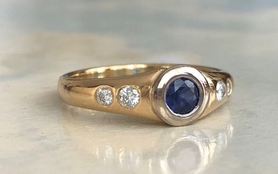 18 kt. Yellow gold - Ring - 0.40 ct Sapphire - Diamond