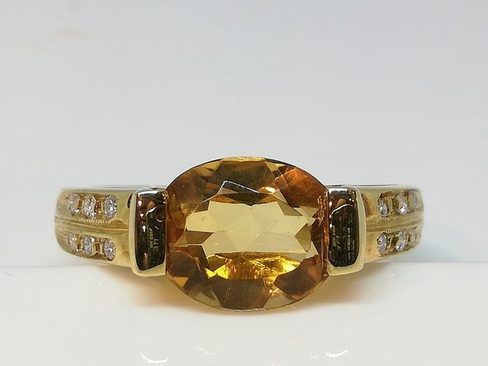 18 kt. Yellow gold - Ring Citrine - Diamonds