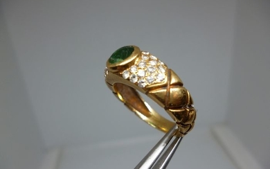 18 kt. Yellow gold - Ring Emerald - Diamonds