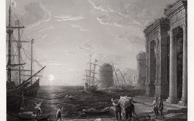 1800s Claude LORRAIN Engraving The Sea Port SIGNED Framed