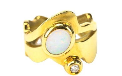 18K Gold Diamond & Opal Modernist Clip Ring