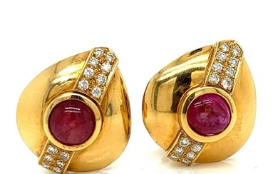 18K Yellow Gold Ruby & Diamond Earrings
