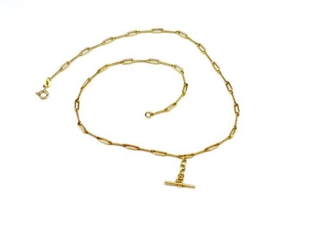 18ct Albert chain style necklace with fetter and twist bar t...
