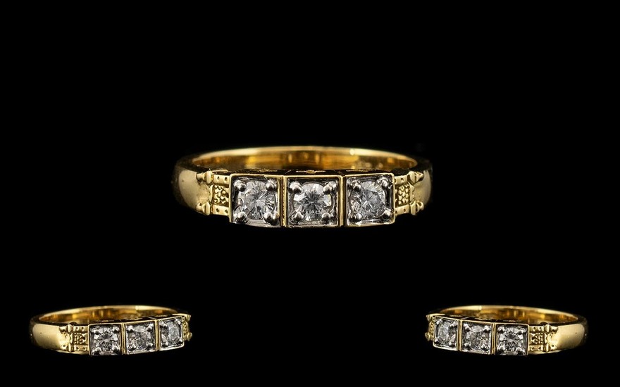 18ct Gold - Nice Quality 3 Stone Diamond Ring Set In a Super...
