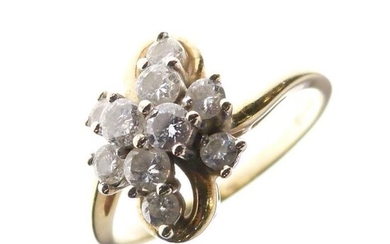 18ct gold and diamond cluster ring, in Modernist style...