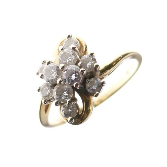 18ct gold and diamond cluster ring, in Modernist style...