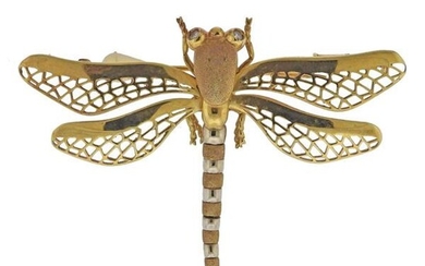 18k Gold Diamond Dragonfly Brooch Pin