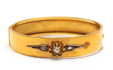 18krt. Gold stiff bracelet, 19th century, set in...