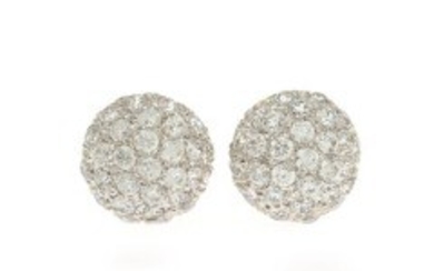 1918/1121 - A pair of diamond ear studs each set with numerous brilliant-cut diamonds, mounted in 18k white gold. H/P. Diam. 12 mm. (2)