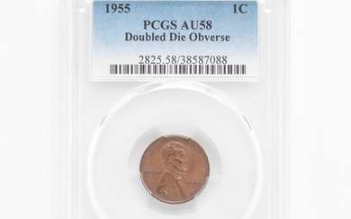 1955 Doubled Die Obverse Lincoln Cent, PCGS AU58BN. Estimate $800-1,200