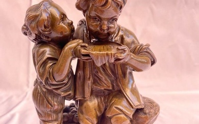 19C FRENCH BRONZE STATUE OF CHILDREN BY AUGUSTE MOREAU