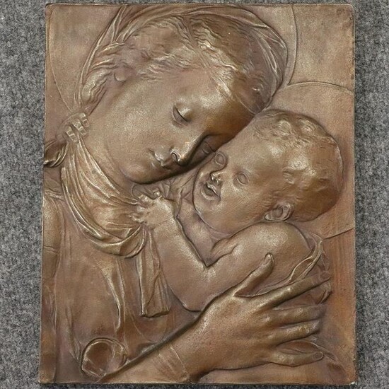 19th C Bronze Relief Plaque Religious Mary & Baby Jesus