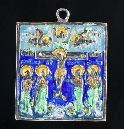 19th C. Russian Enameled Silver Icon Pendant - 18.1 g