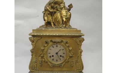 19th Century French ormolu two train mantel clock, surmounte...