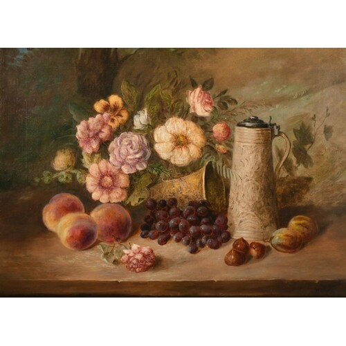 19th Century School, a still life of fruit and flowers and a...