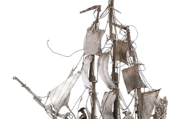 19th century Dutch silver ship model, import marks