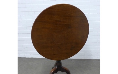 19th century mahogany tilt top table, plain circular top on ...