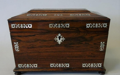 19thc Rosewood & Mother of Pearl Tea Caddy
