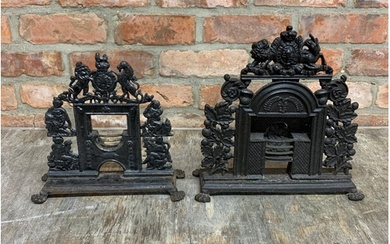 2 Antique miniature cast iron salesman sample fireplaces, La...