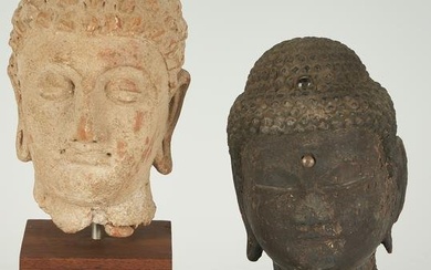2 Asian Archaistic Ghandaran Style Buddha Head Sculptures