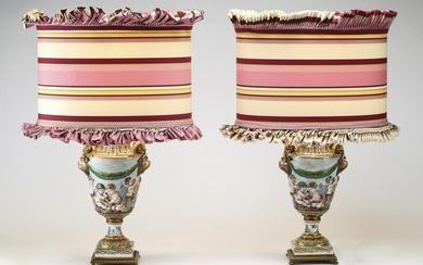 (2) Capodimonte style porcelain lamps w/custom shades