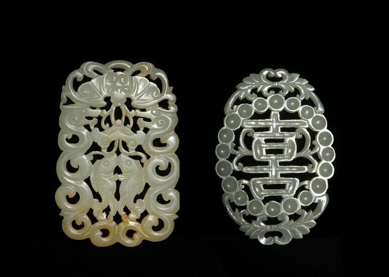 2 Chinese Reticulated Jade Plaques, 19th Century