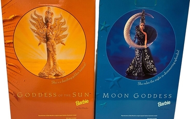 (2) Sun Goddess and Moon Goddess Barbies by Bob Mackie