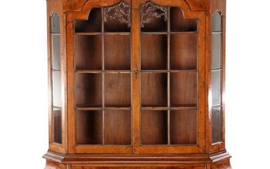 (-), 2-piece burr walnut veneer display cabinet with...