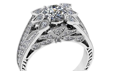 2.04 Ctw SI2/I1 Diamond 14K White Gold Vintage style Wedding Ring