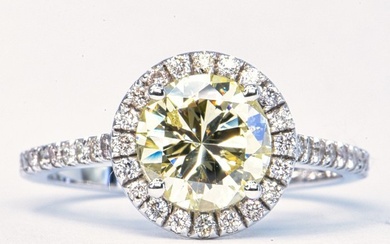 2.09 ct IGI Natural Fancy Light Yellow SI2 - 14 kt. White gold - Ring - 1.71 ct Diamond - Diamonds, No Reserve Price