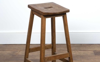 20th Century English School Oak topped stool with handle cu...