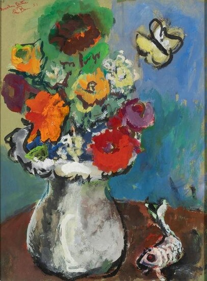 20th Century School Still Life with Flowers and Fish