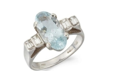 An 18ct. gold, aquamarine and diamond ring,...