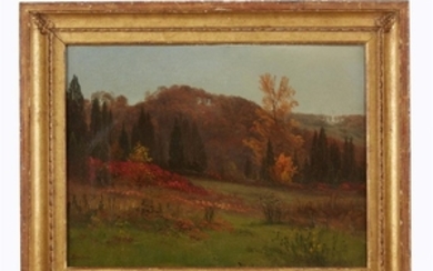 ALBERT BIERSTADT (american 1830-1902) "AUTUMN LANDSCAPE" Signed with conjoined...