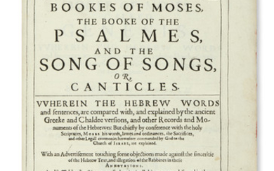 (BIBLE IN ENGLISH.) Ainsworth, Henry. Annotations upon the Five Bookes of Moses, the...