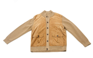 BURBERRY - a beige suede and wool cardigan.