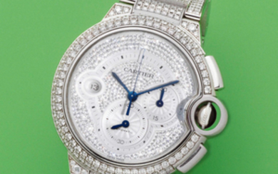 Cartier. A fine and rare 18K white gold and diamond set automatic calendar chronograph bracelet watch