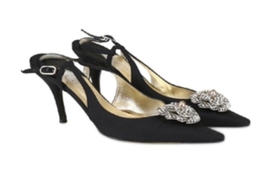 Chanel Crystal Camellia Kitten Heels, black fabric with