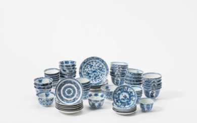 A collection Chinese blue and white tea bowls and saucers